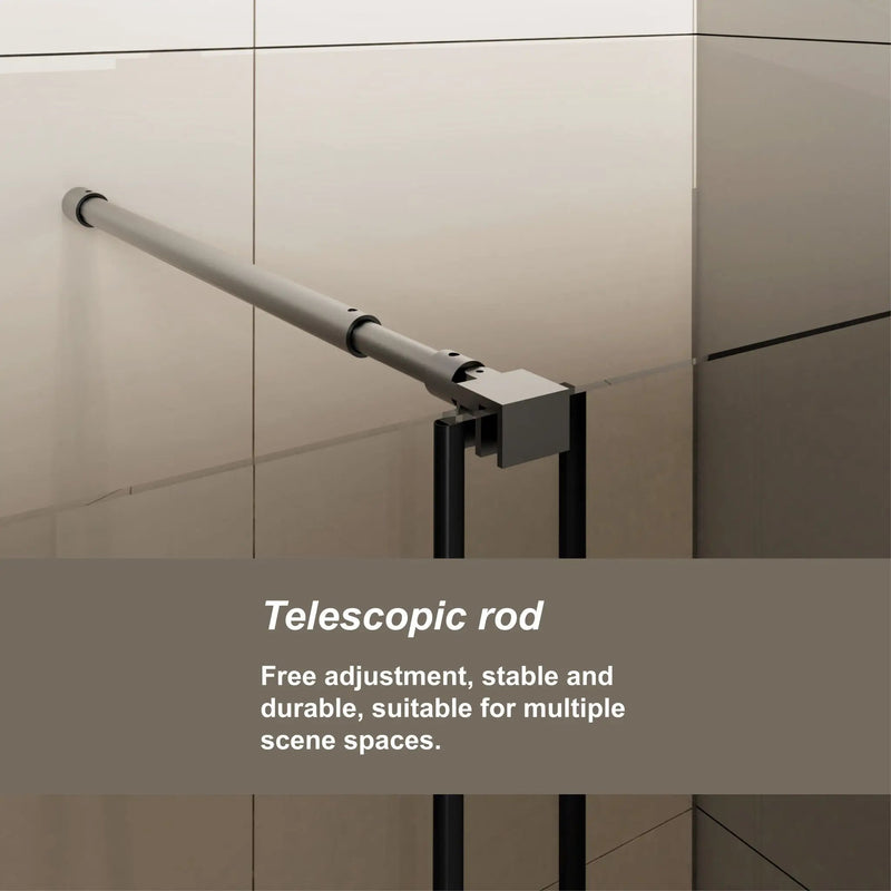 Glass Shower Door, Shower Sliding Door Walk In Shower Screen Dual Usage, 1 / 4" Thick Glass Panel With Stainless Steel Handle, Supporting Bar - Black by HouseOfZazla