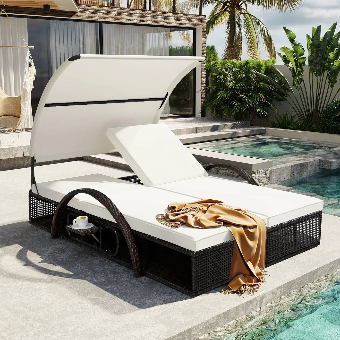 U_STYLE Outdoor Steel Frame Sun Lounger with Adjustable Backrest by HouseOfZazla