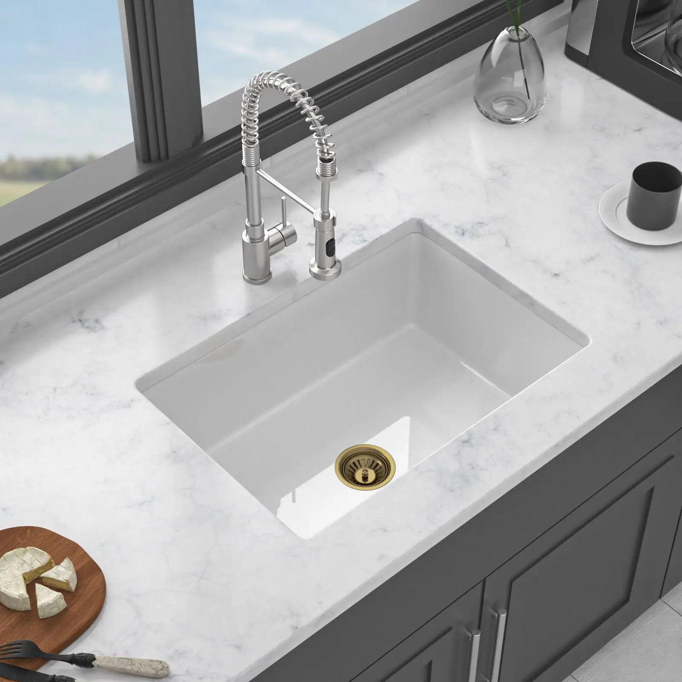 Undermount Single Bowl Ceramic Kitchen Sink, Dual Mount by HouseOfZazla