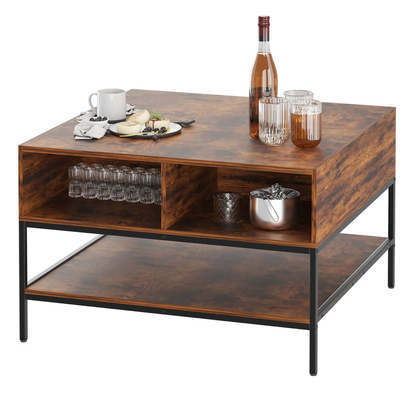 Rustic Flip Top Coffee Table With Hidden Storage - Black / Brown by HouseOfZazla