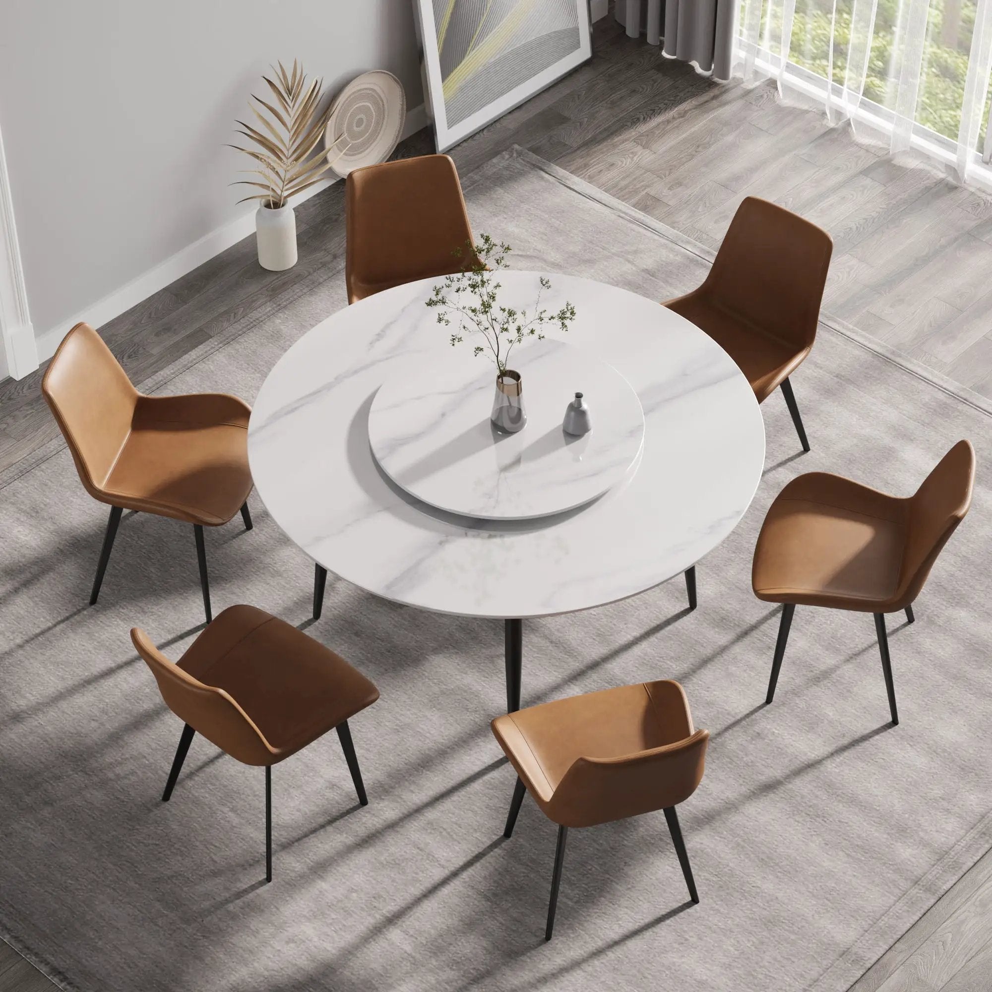 Modern Artificial Stone Round Dining Table, Can Accommodate 6 People Artificial Stone Turntable - by HouseOfZazla