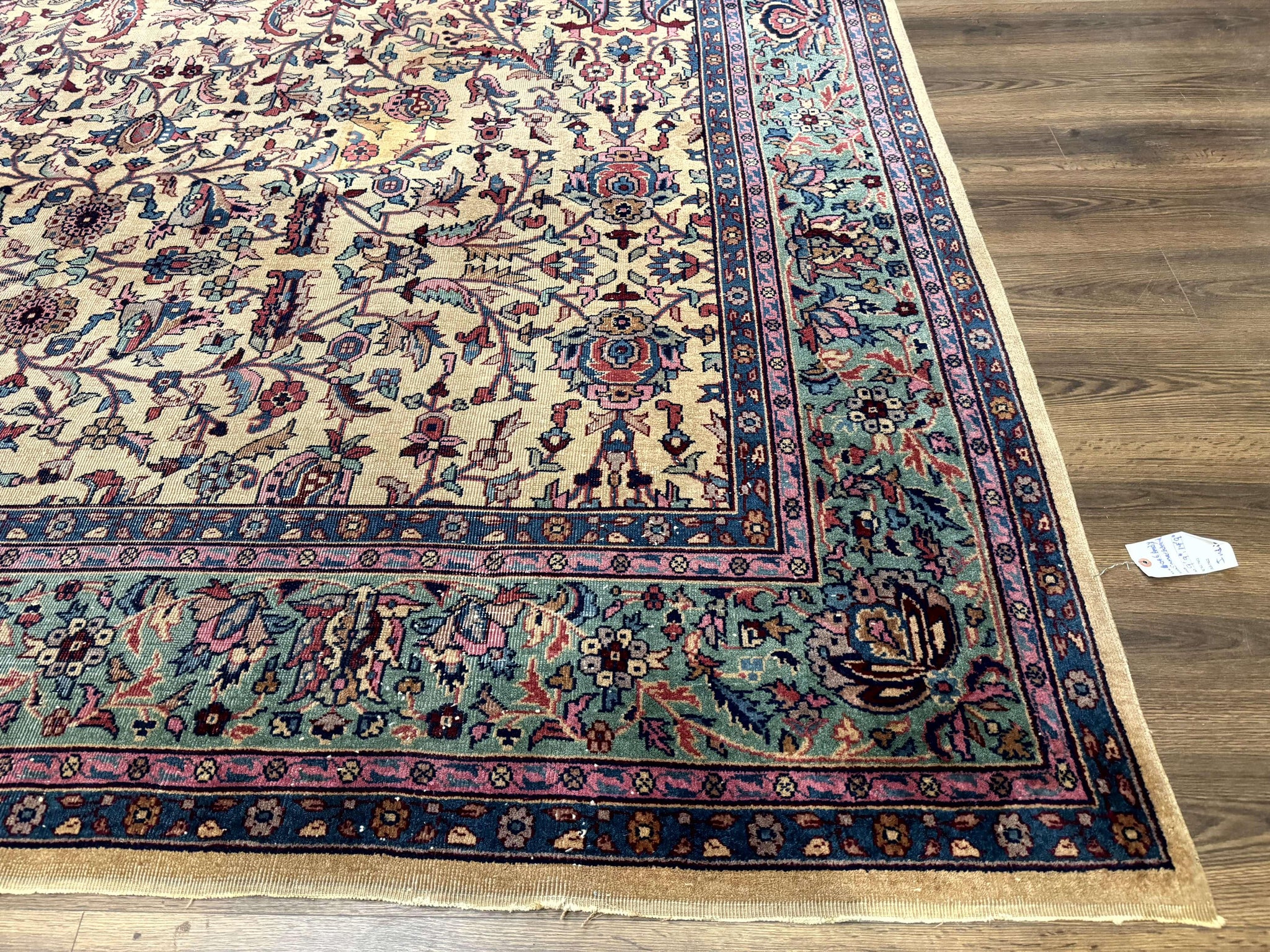 Antique Persian Rug 10x15, Camel and Cyan, Allover Pattern, Rare, Samarkand Rug by Jewel Rugs