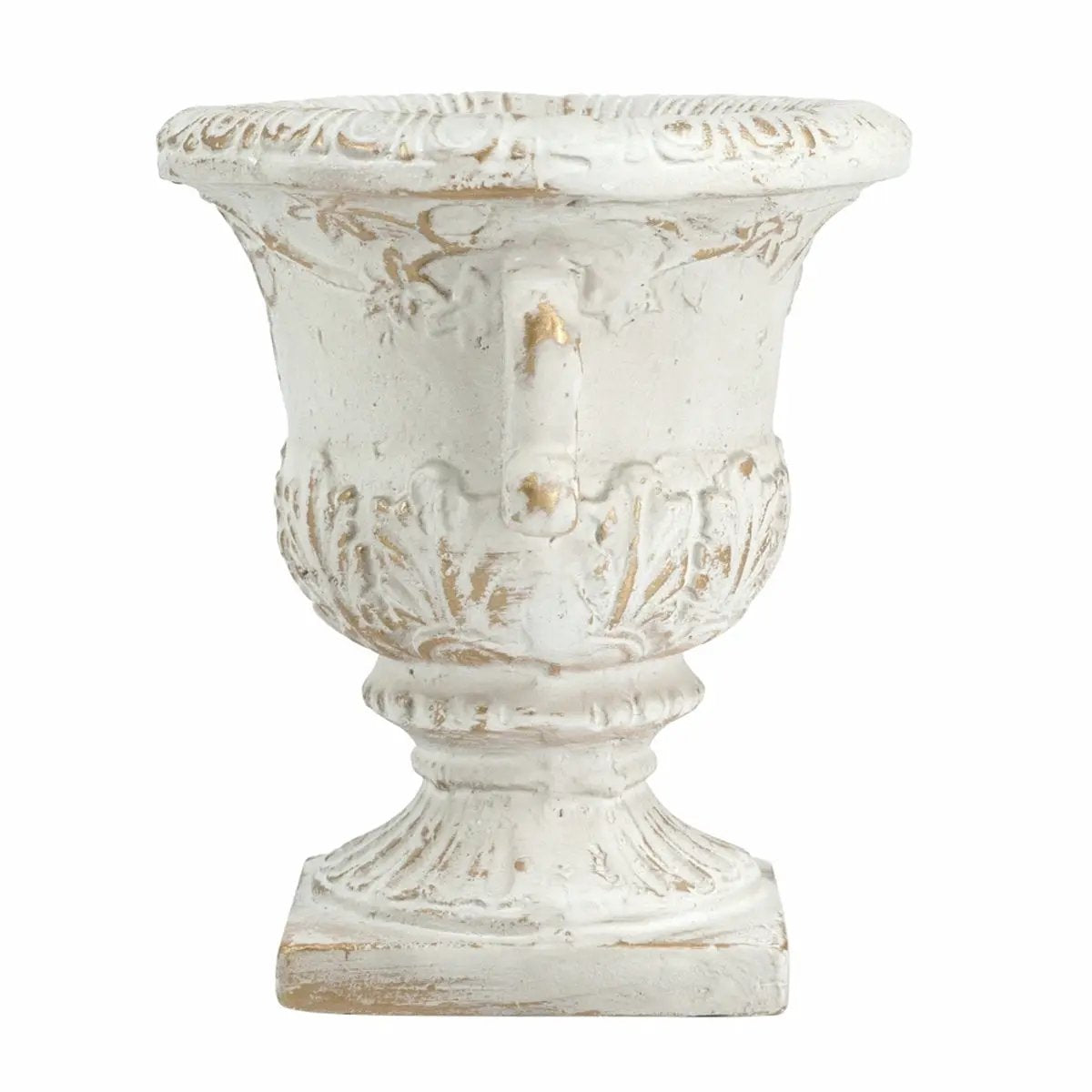 9.4x9.4x10.6' Decorative White Urn Planter with Distressed White Finish and Gold Accents by HouseOfZazla