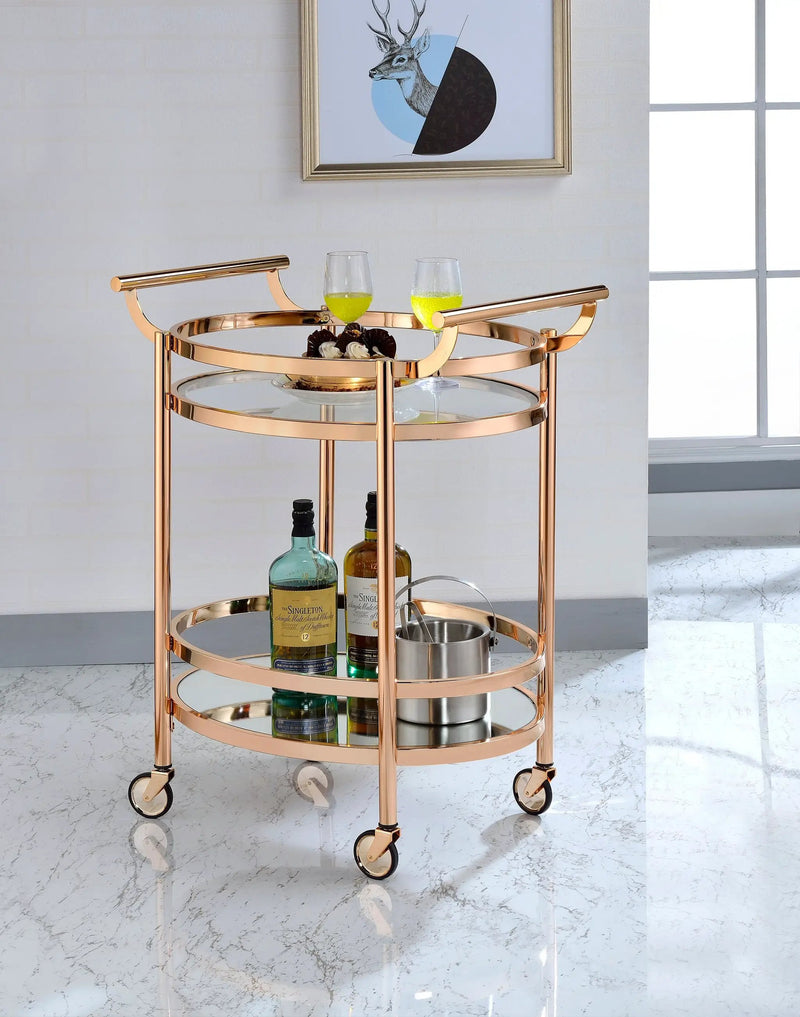 Lakelyn Clear Glass & Rose Gold Finish Serving Cart by HouseOfZazla