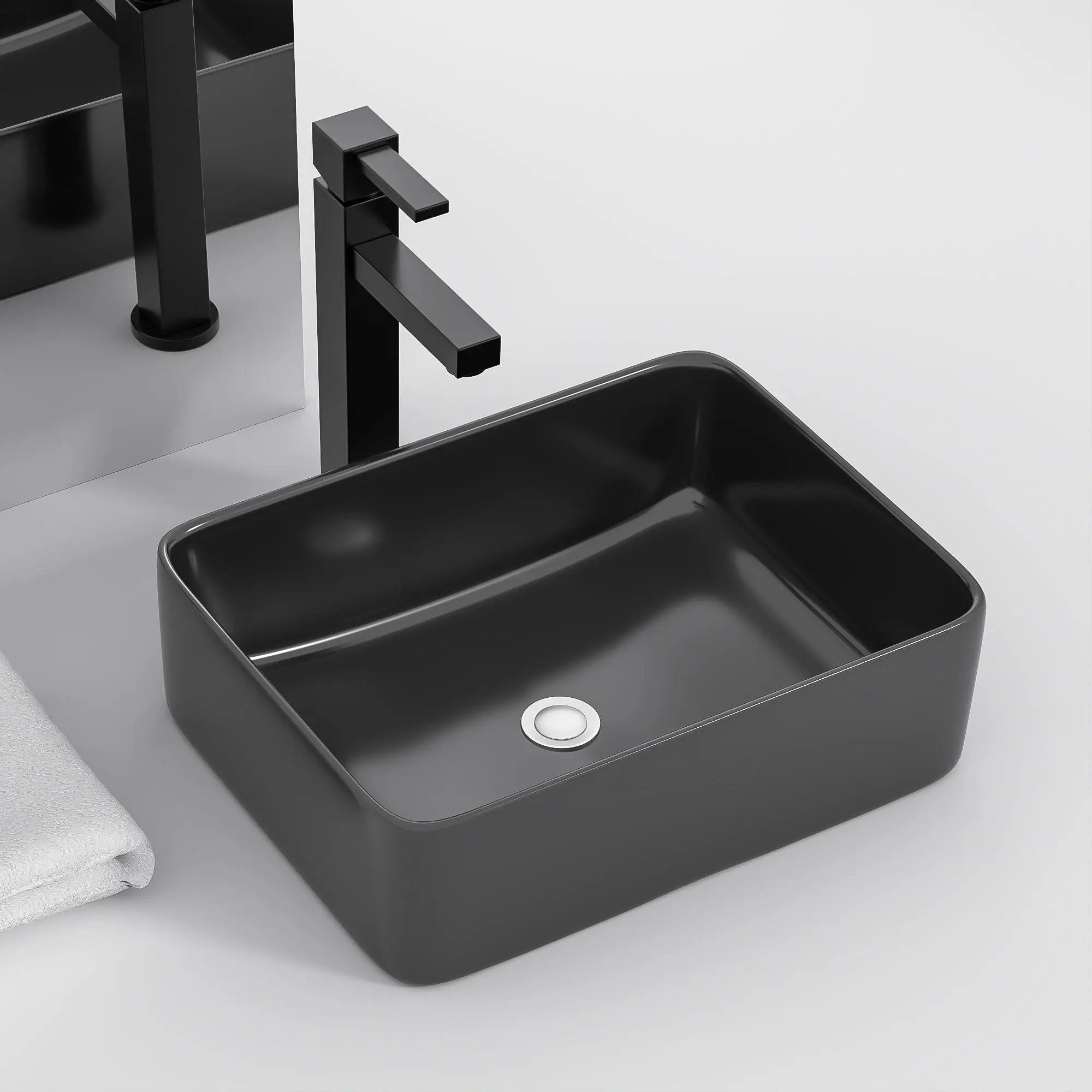 Modern European Design Ceramic Rectangular Vessel Bathroom Sink by HouseOfZazla