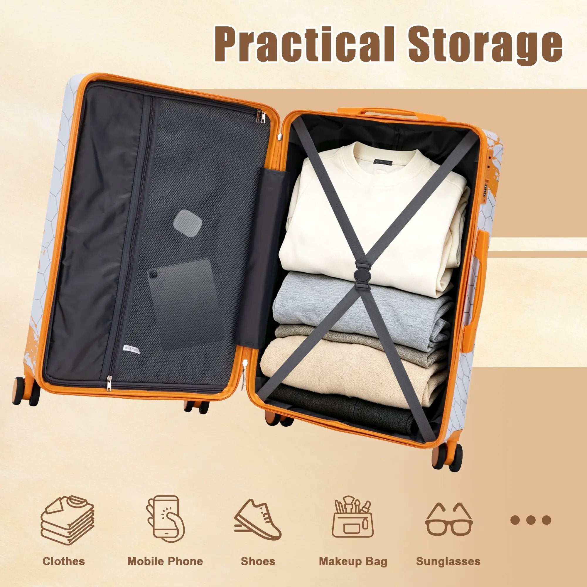 3-Piece PC Spinner Wheel Luggage Set in Orange by HouseOfZazla