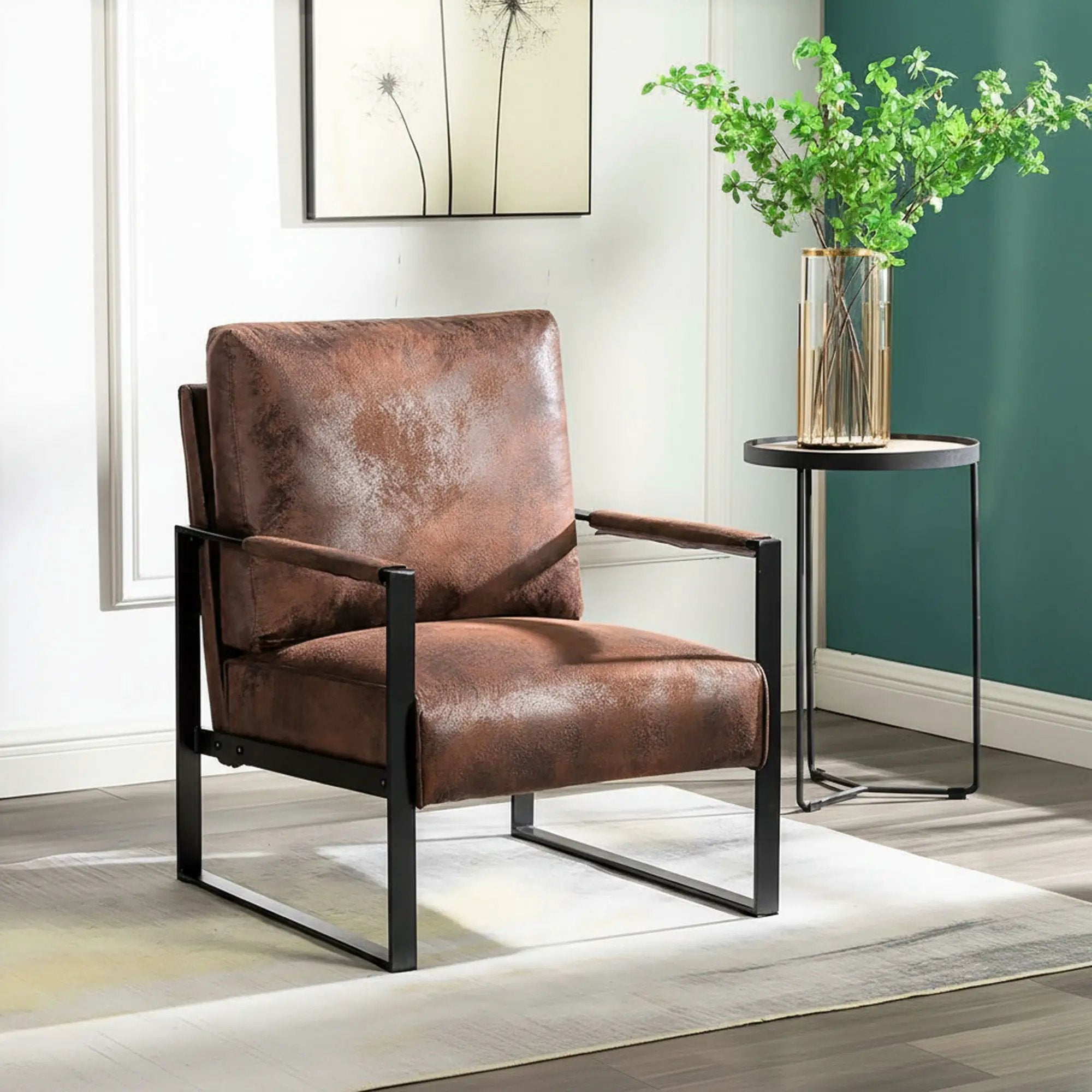 Accent Chair With Durable Square Frame, Armchair For Living Room - Brown by Unique Piece Furniture