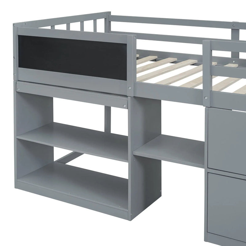 Low Loft Bed With Rolling Desk, Shelf And Drawers by HouseOfZazla