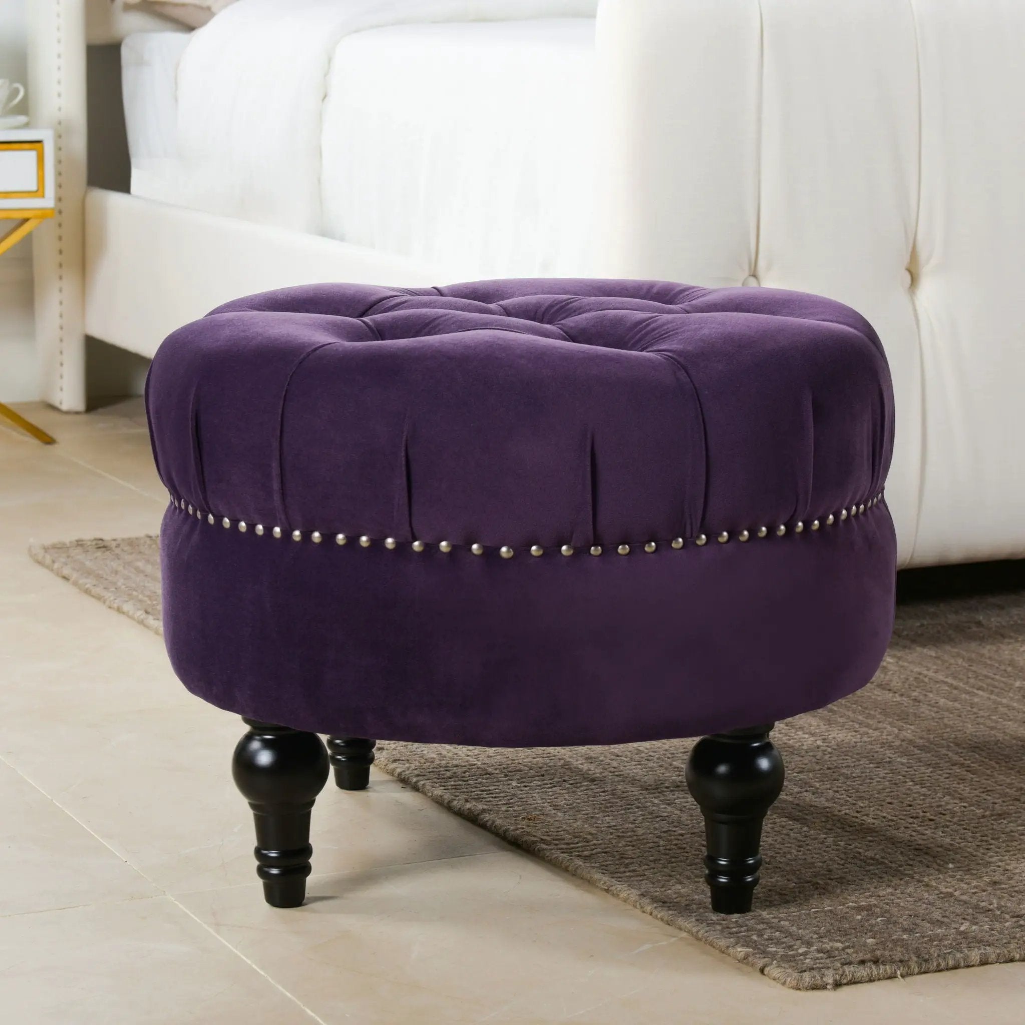 Dawn - Tufted Round Ottoman Nailhead Accents - Purple by Unique Piece Furniture