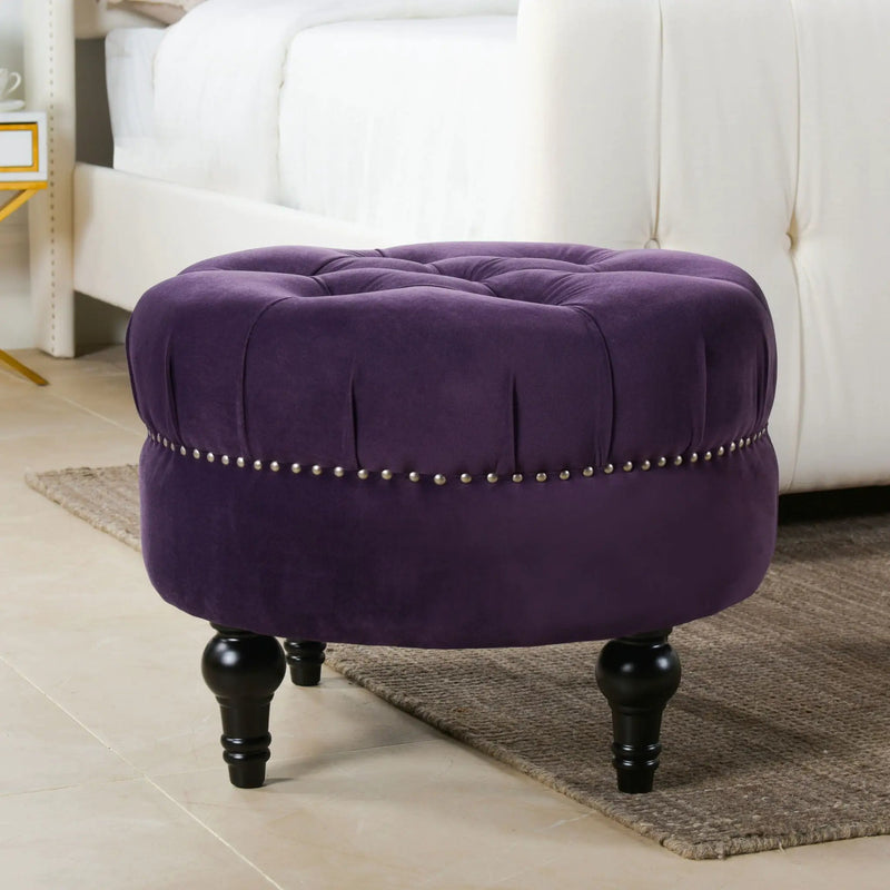 Dawn - Tufted Round Ottoman Nailhead Accents - Purple by Unique Piece Furniture