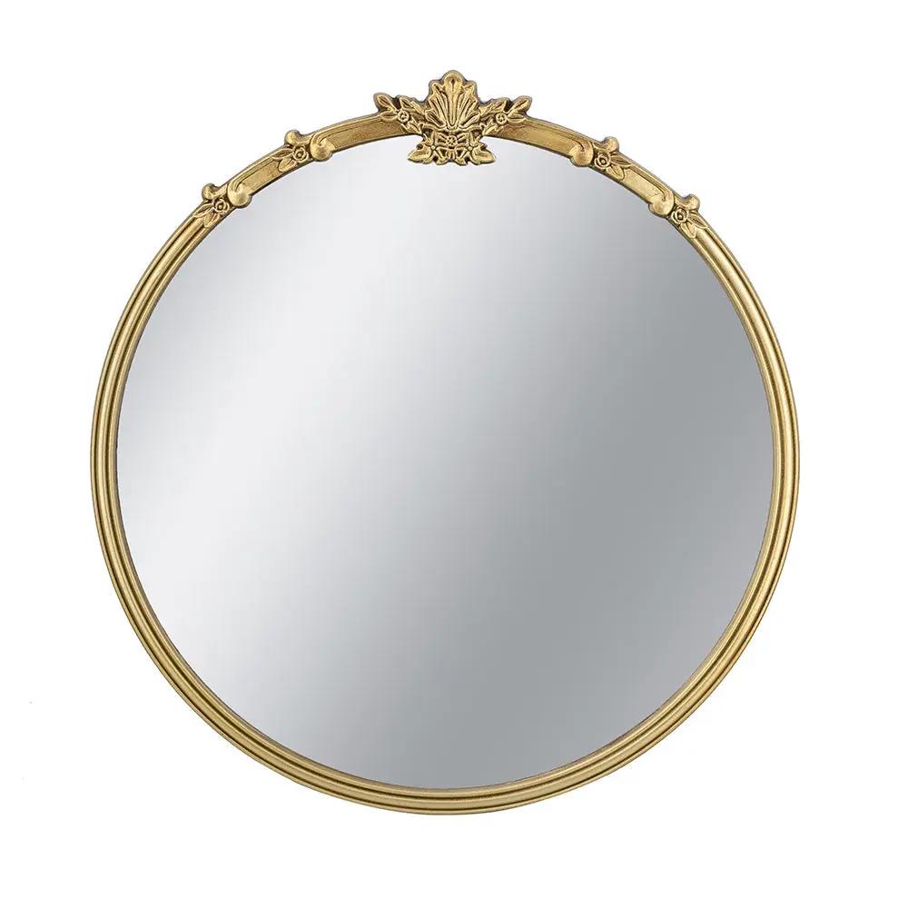 30x31" Round Wall Mirror with Gold Finish and Decorative Leaf Crest by HouseOfZazla
