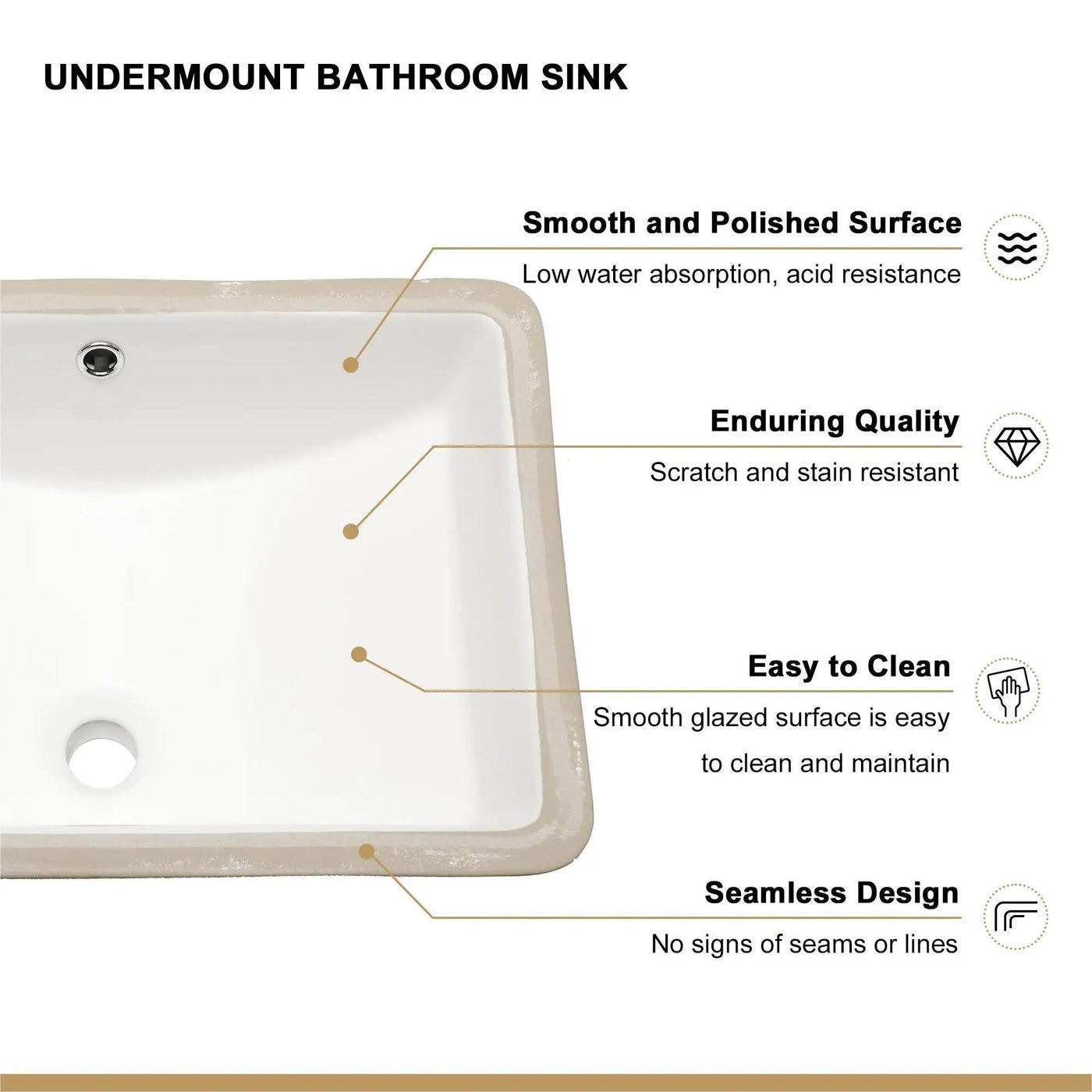 European Style Ceramic Rectangular Undermount Bathroom Sink With Overflow by HouseOfZazla
