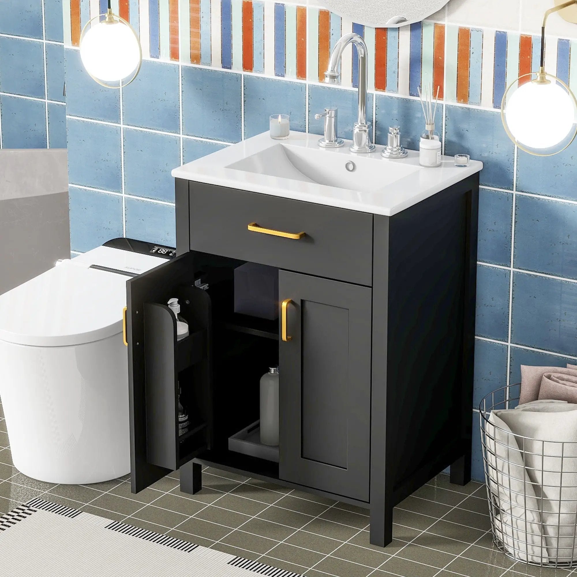 Bathroom Vanity Combo With Ceramic Sink, Luxurious Space-Saving Vanity, 2 Soft Close Doors by HouseOfZazla