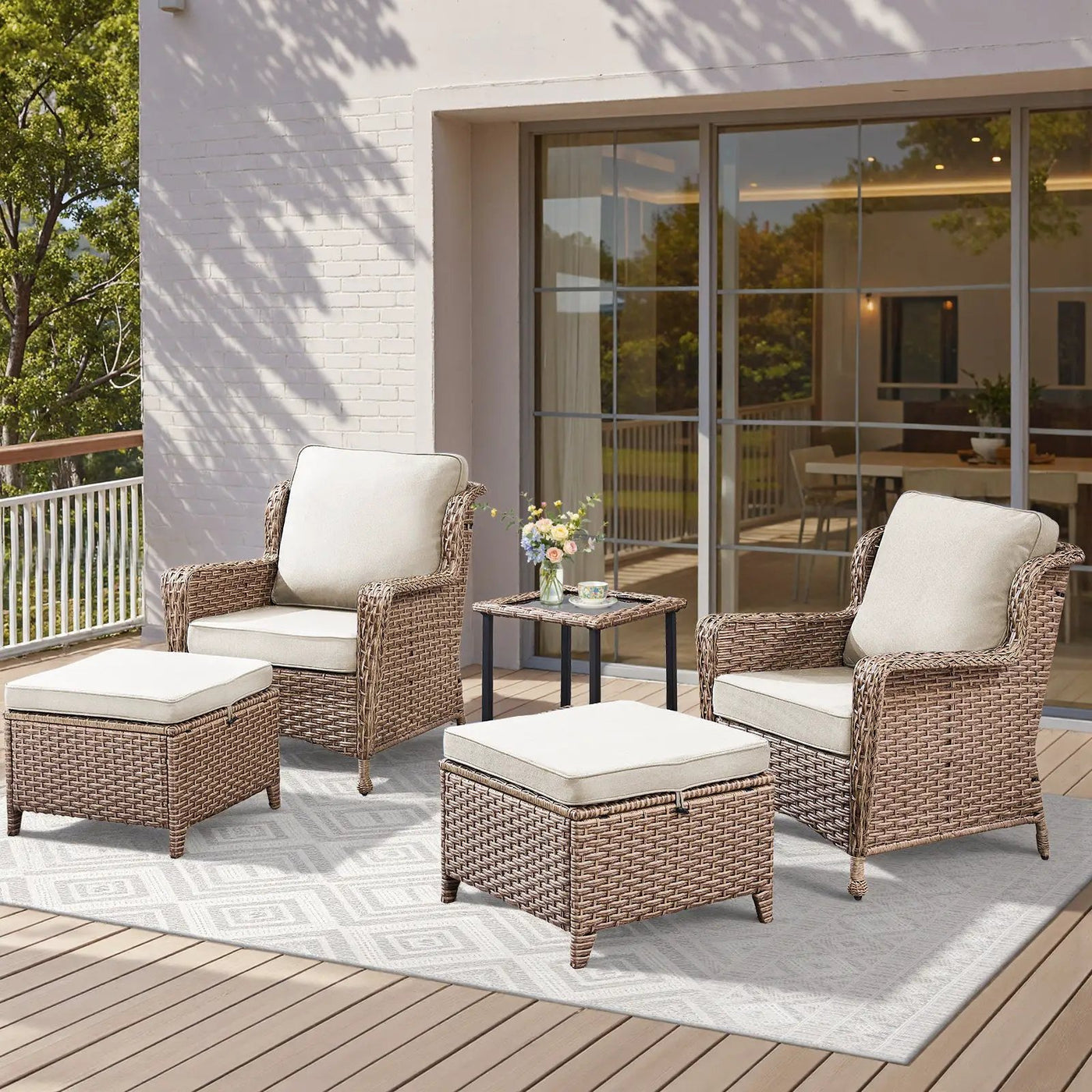5-Piece Outdoor Lounge Chairs Set with Side Table and Ottomans by HouseOfZazla