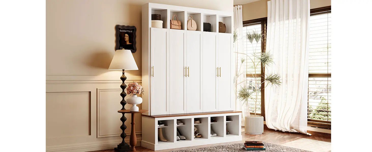 U-Can Farmhouse Entryway Storage Cabinet with Shoe Rack & Display Cubbies by HouseOfZazla