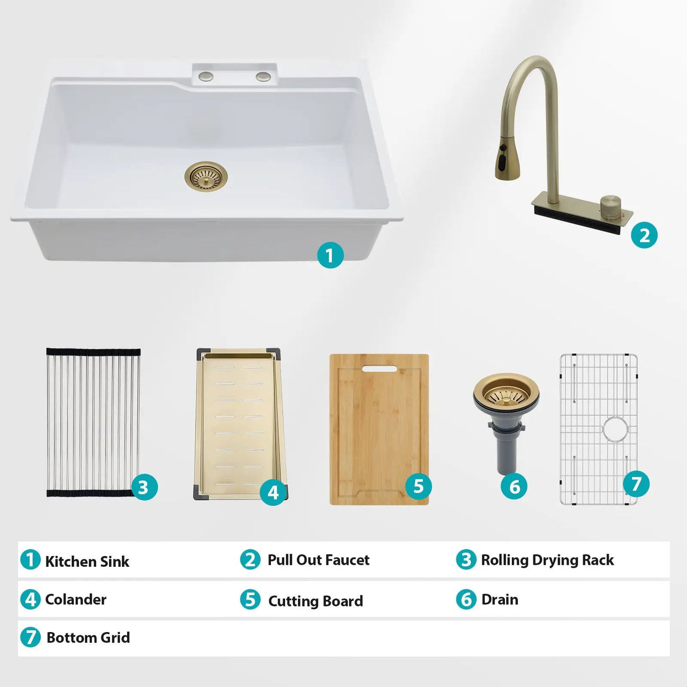 Waterfall Kitchen Sink With Pull Out Faucet & Cup Washer by HouseOfZazla