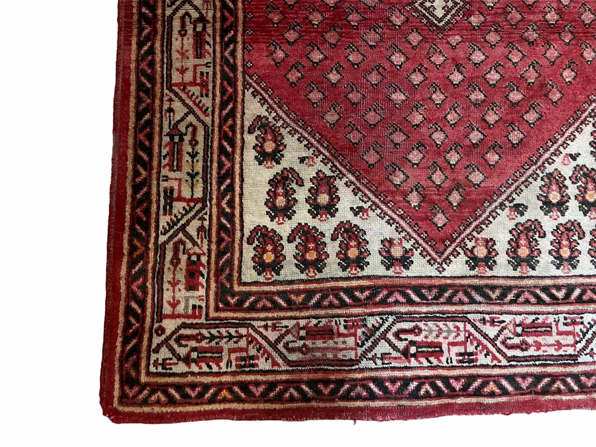 4 X 6.5 Antique Handmade Wool Rug Paisley Boteh Design Tribal Rug Red Ivory by Jewel Rugs