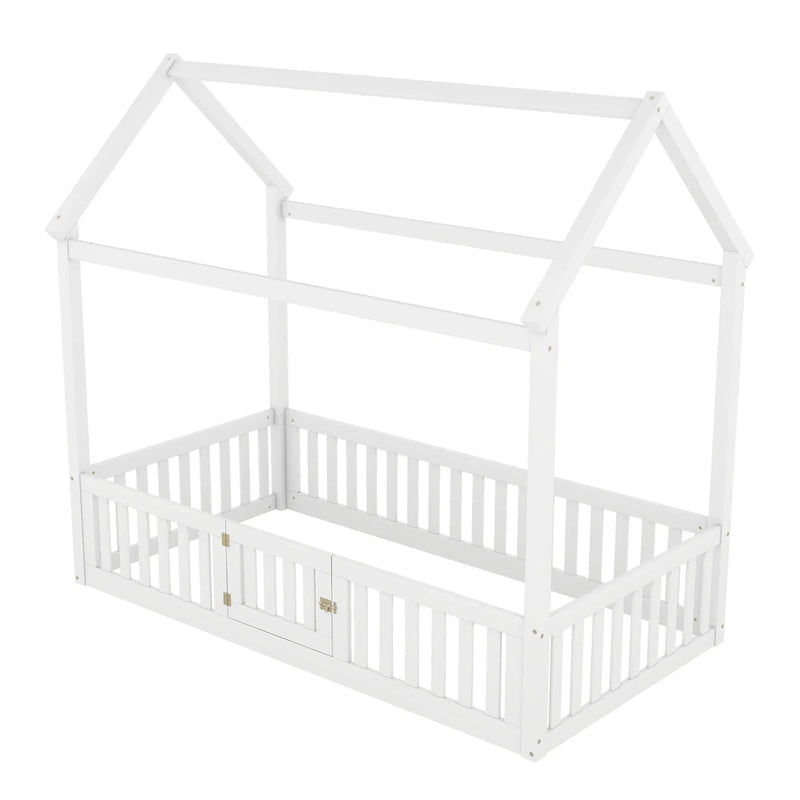 Wood House Bed With Fence And Door by Unique Piece Furniture