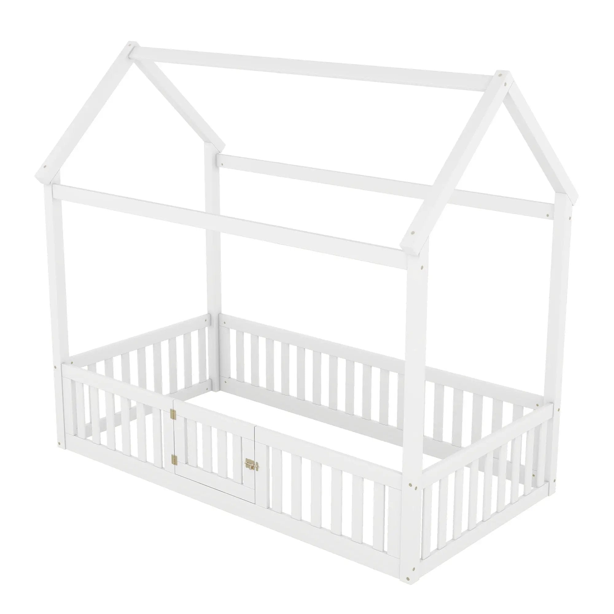 Wood House Bed With Fence And Door by HouseOfZazla