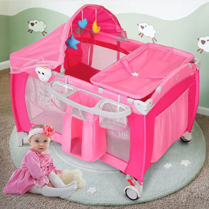 Foldable Baby Crib Playpen with Mosquito Net and Bag by DirectDeals