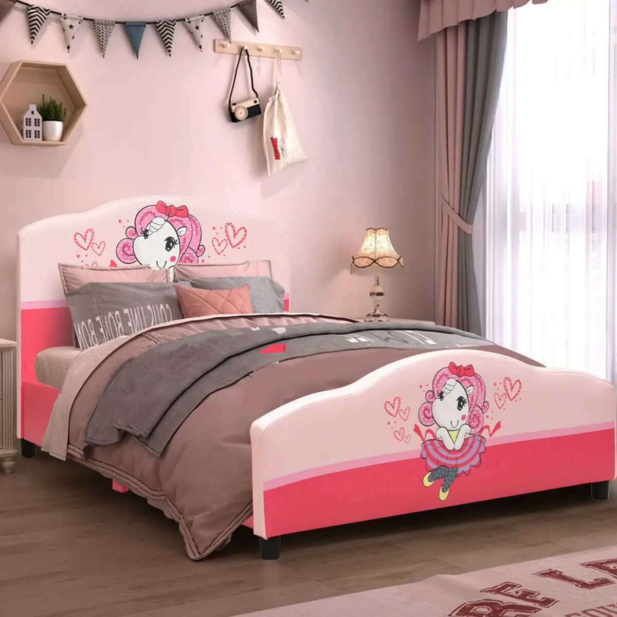 Kids Children Upholstered Platform Toddler Girl Pattern Bed by DirectDeals