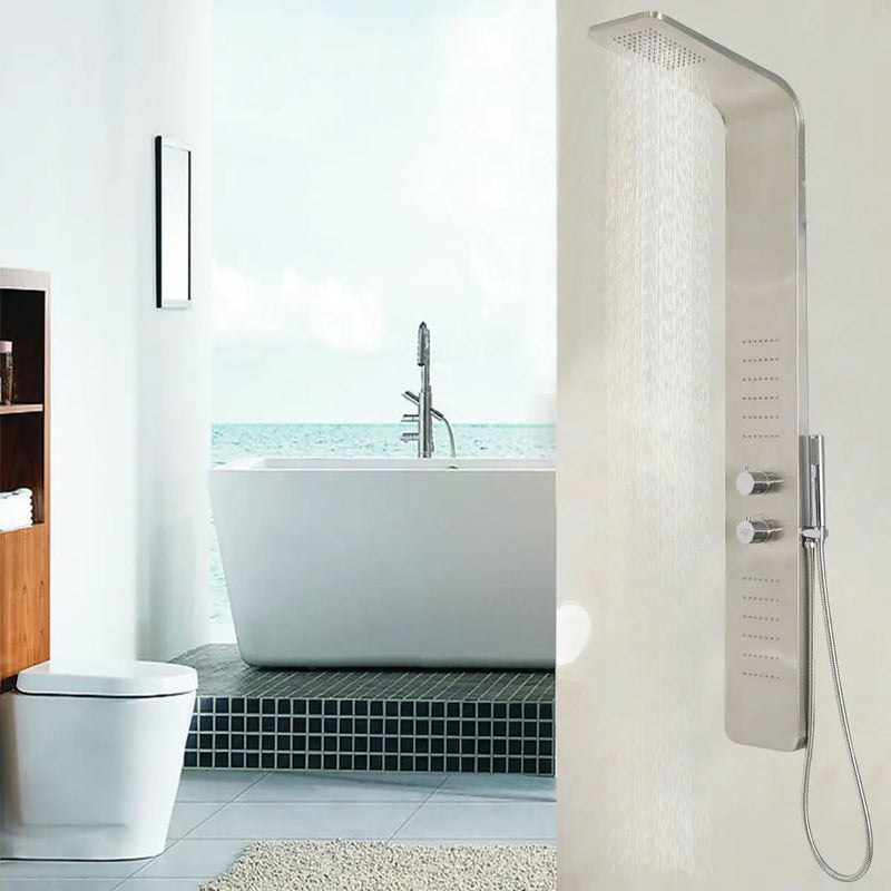 57 Inch Stainless Steel Shower Panel with12 x 8 Head Shower by DirectDeals