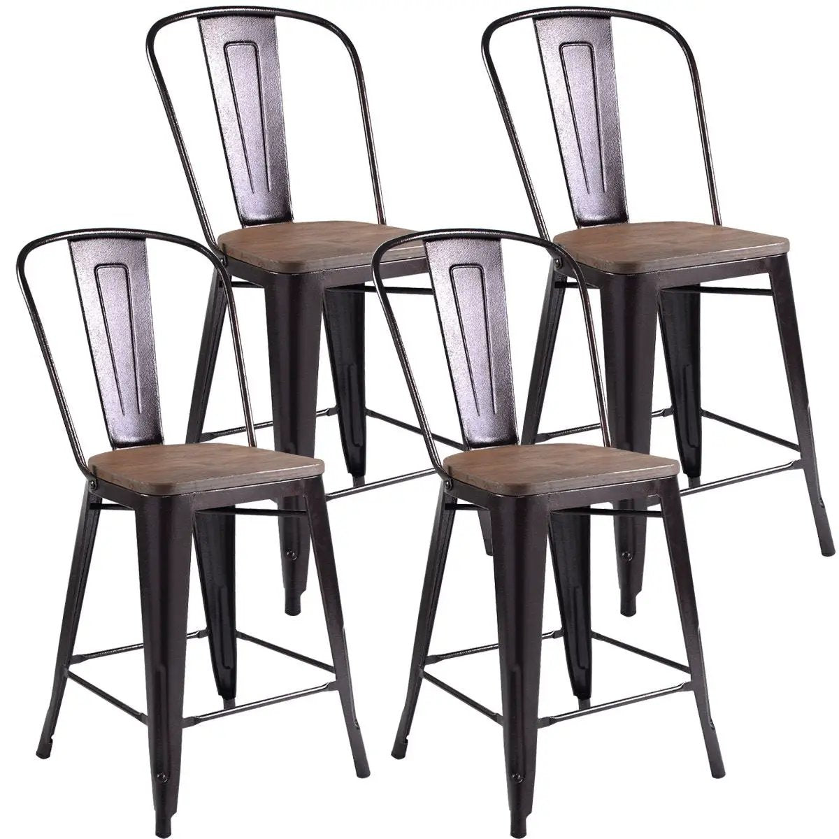 Set of 4 Industrial Metal Counter Stool Dining Chairs with Removable Backrests by DirectDeals