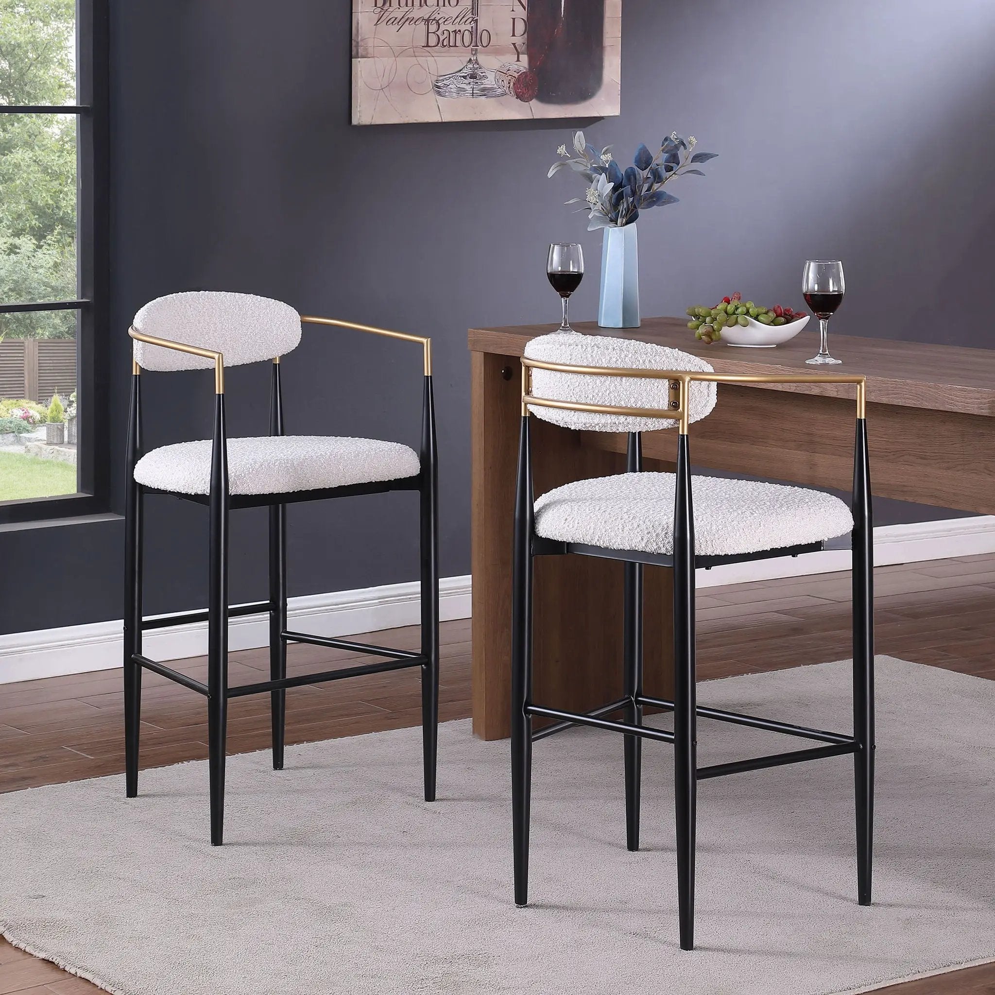 Upholstered Bar Stools With Backs for Kitchen Island (Set of 2) - Beige by HouseOfZazla