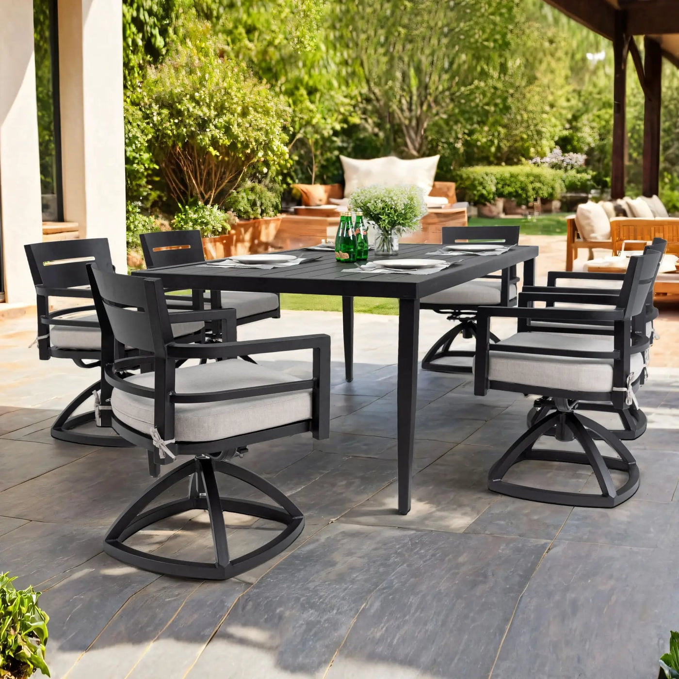 Outdoor Modern Dining Set, Chairs Sunbrella Cushioned And Dining Table With Umbrella Hole by HouseOfZazla