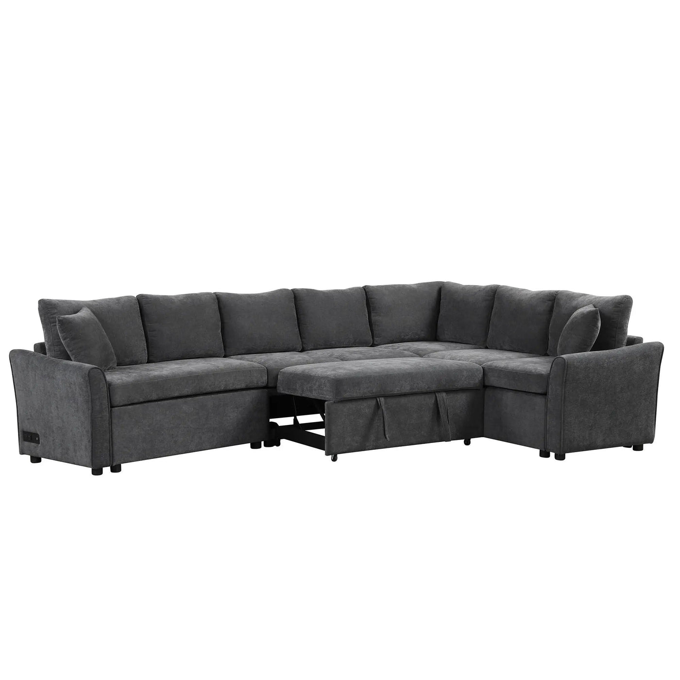 L-Shaped Sofa Convertible Sofa Bed Pull Out Sofa Sleeper With Two Back Pillows, Two USB Ports And Two Power Sockets For Living Room by HouseOfZazla