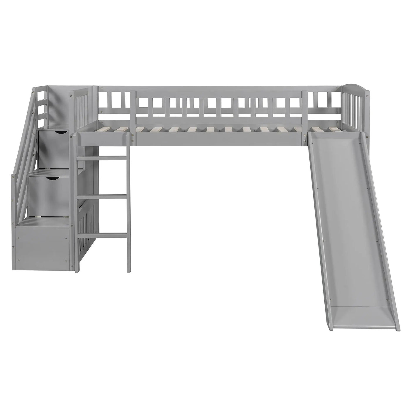Loft Stairway Bed With 2 Drawers, Convertible Ladder And Slide by HouseOfZazla