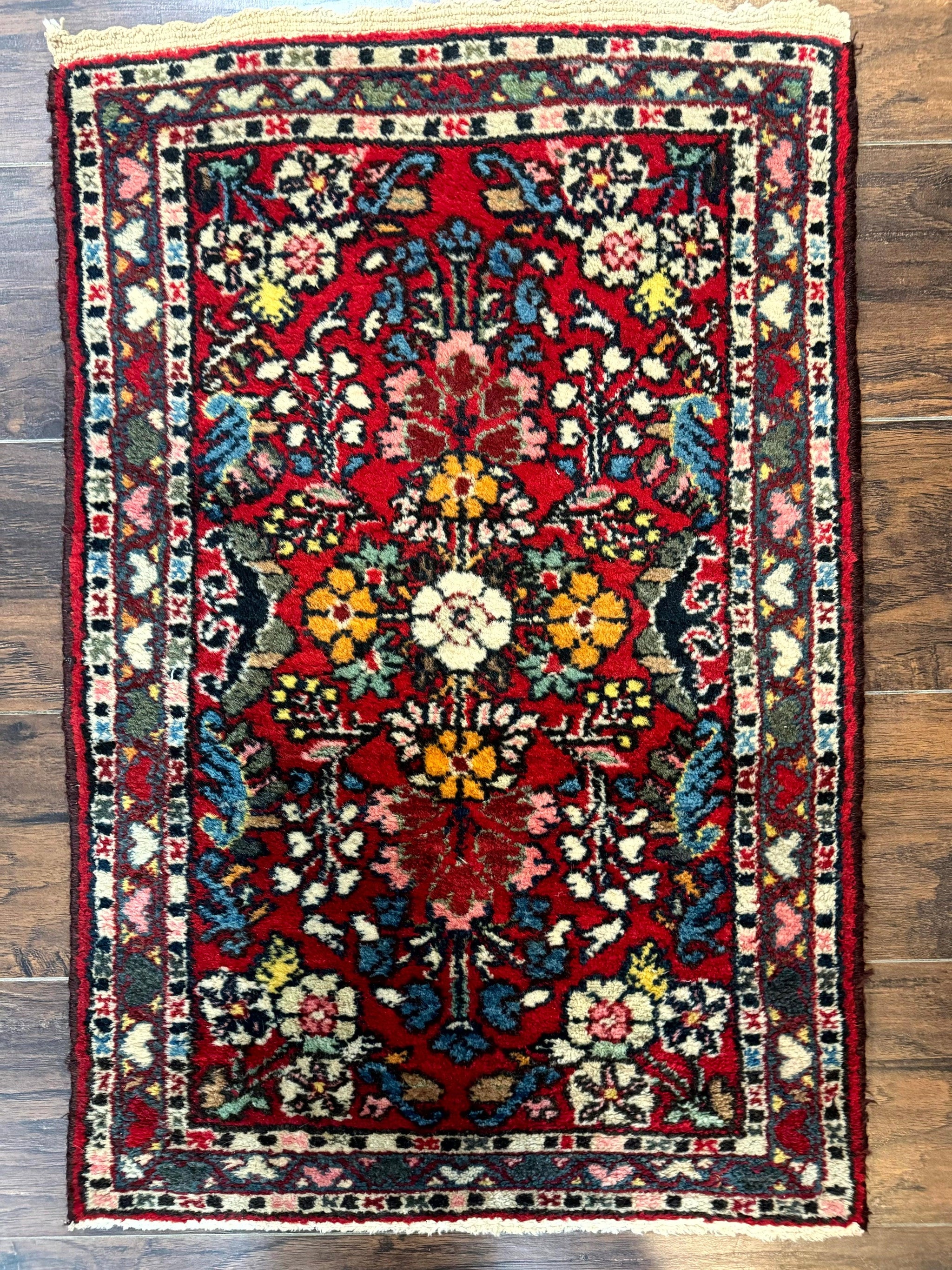 Small Persian Tribal Rug 2x3, Red Colorful Small Hamadan Carpet, Antique Persian Rug by Jewel Rugs