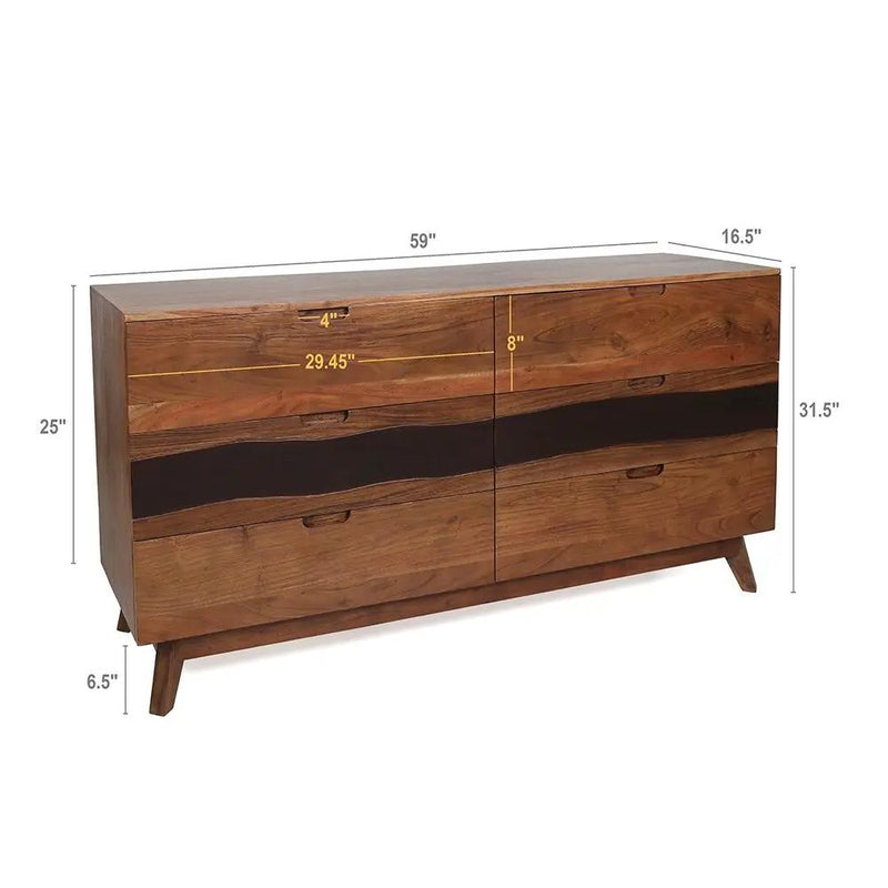 Sierra 6 Drawer Sideboard, Wood Credenza / Cabinets / Chests / Nightstands - Natural Wood / Brown by HouseOfZazla
