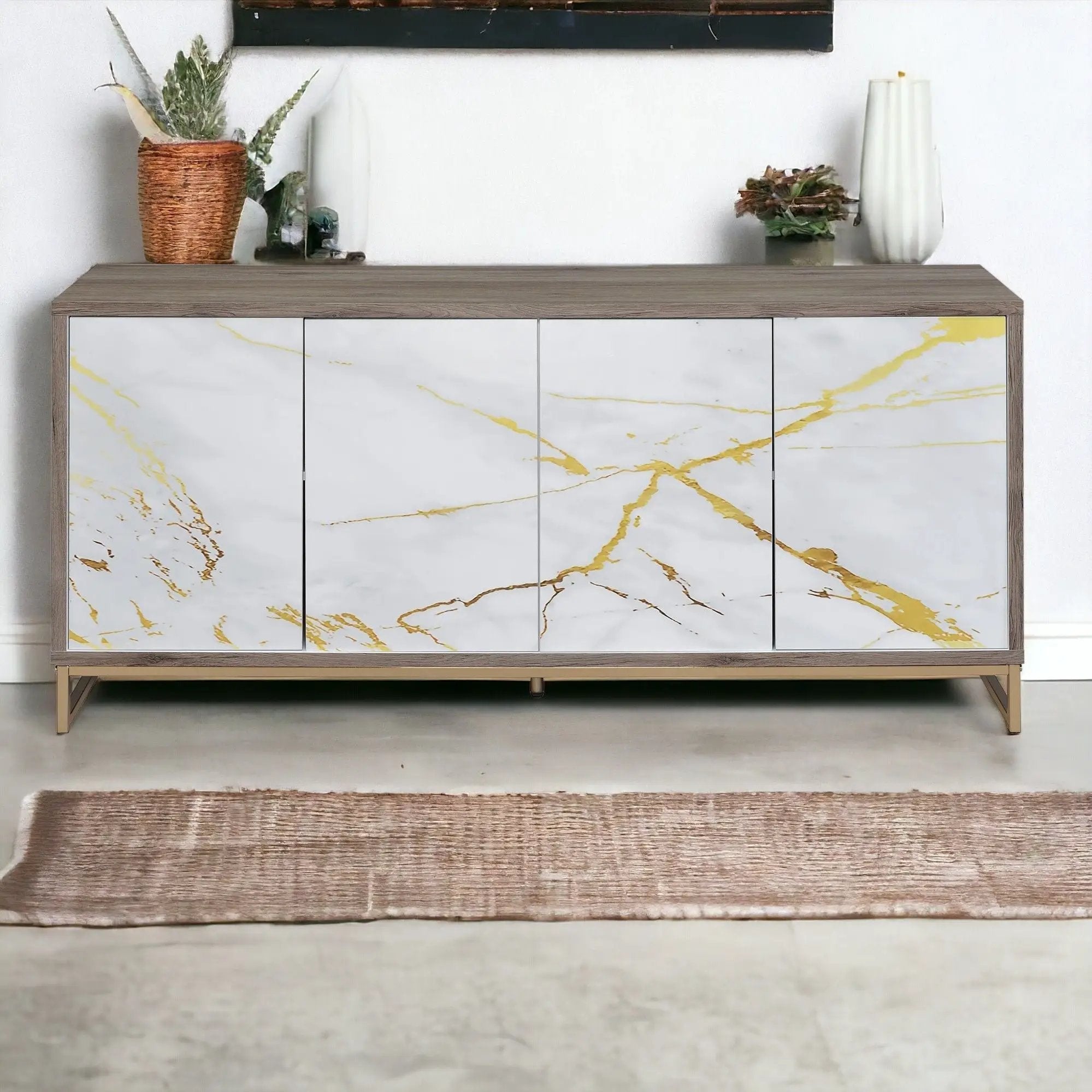 Paavan Console Cabinet - White / Champagne by HouseOfZazla