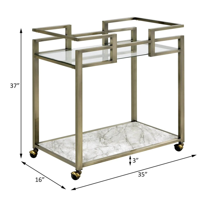 Neilo Clear Glass Faux Marble Top Serving Cart by HouseOfZazla