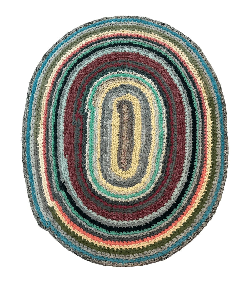 Antique American Braided Rug 5x7, Oval Multicolor Handmade Wool Braided Carpet by Jewel Rugs