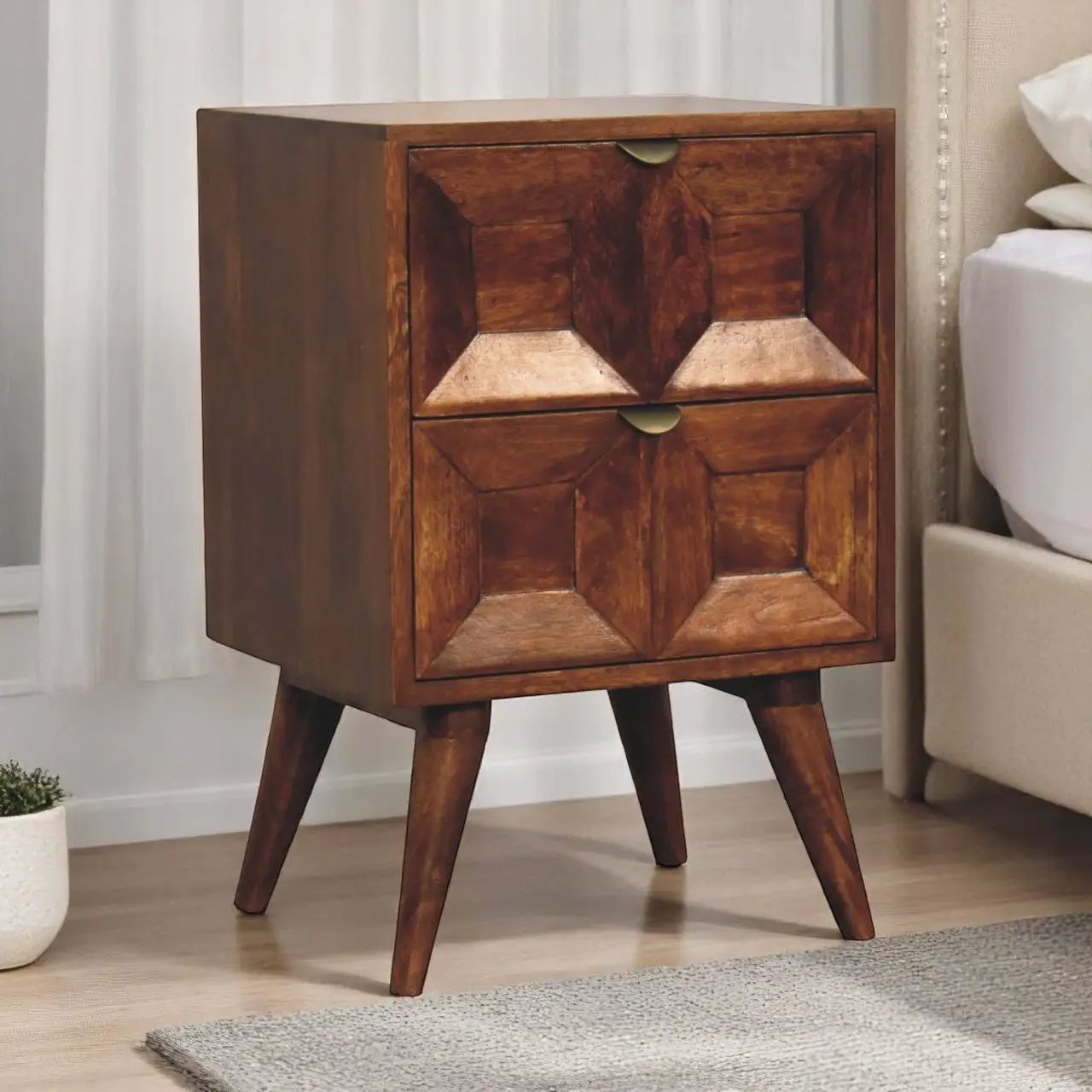 Solid Wood Quad Nightstand, 2-Drawers by HouseOfZazla