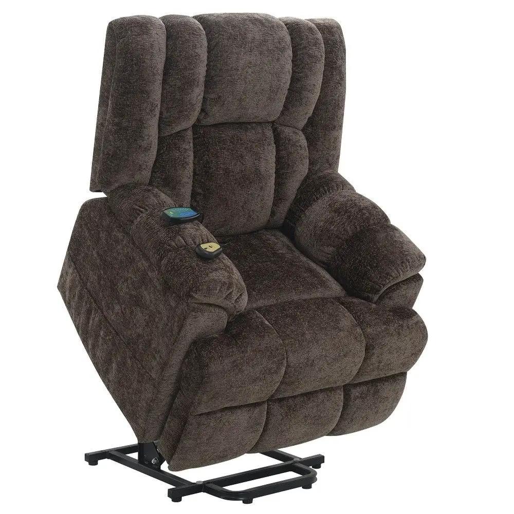Pacay - Power Recliner With Lift & Heating & Massage - Brown Chenille by Unique Piece Furniture