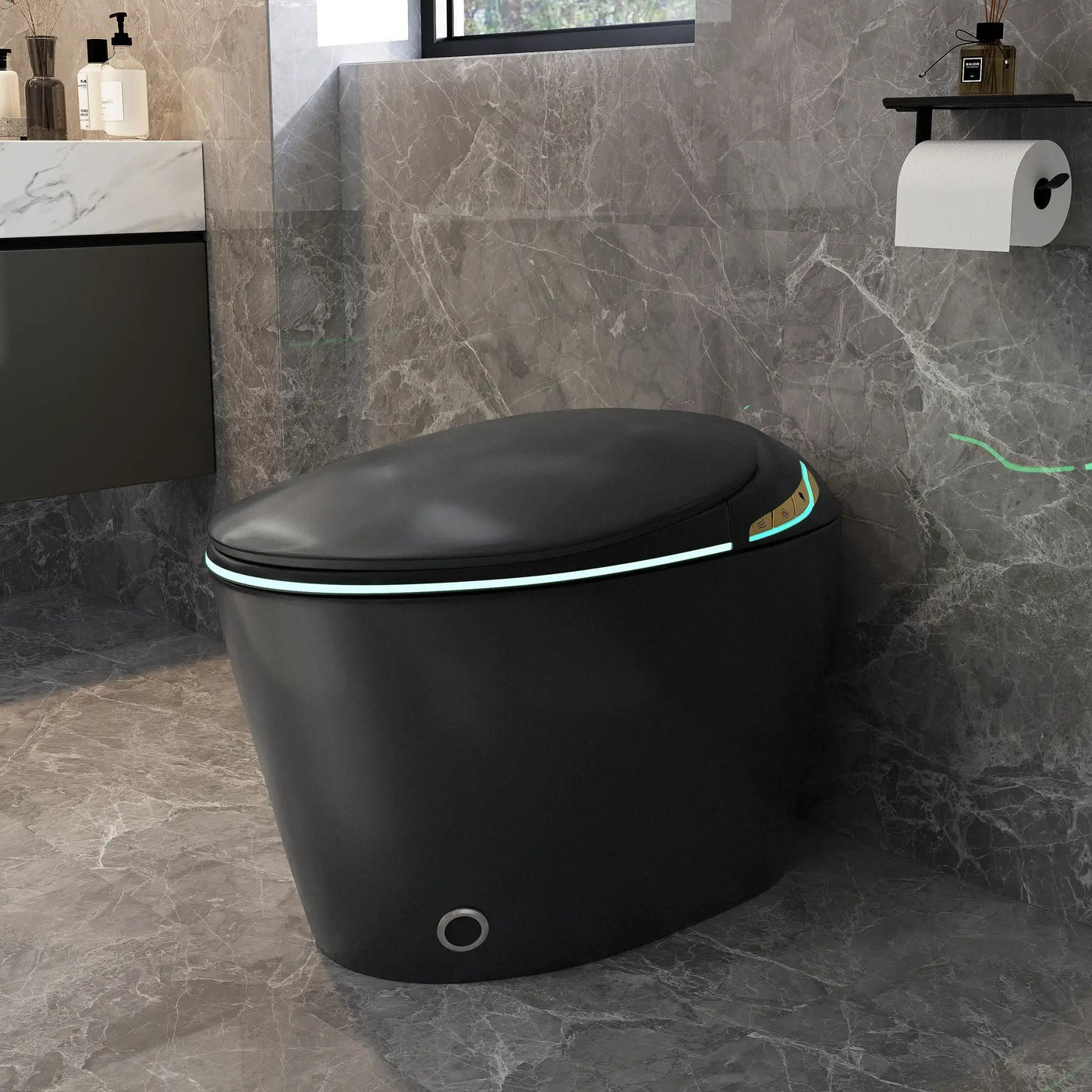 Unique Smart Toile With Built In Bidet, Auto Open / Close Seat, Foot Sensor, LED Display, Night Light, Warm Water & Dryer Ceramic by HouseOfZazla