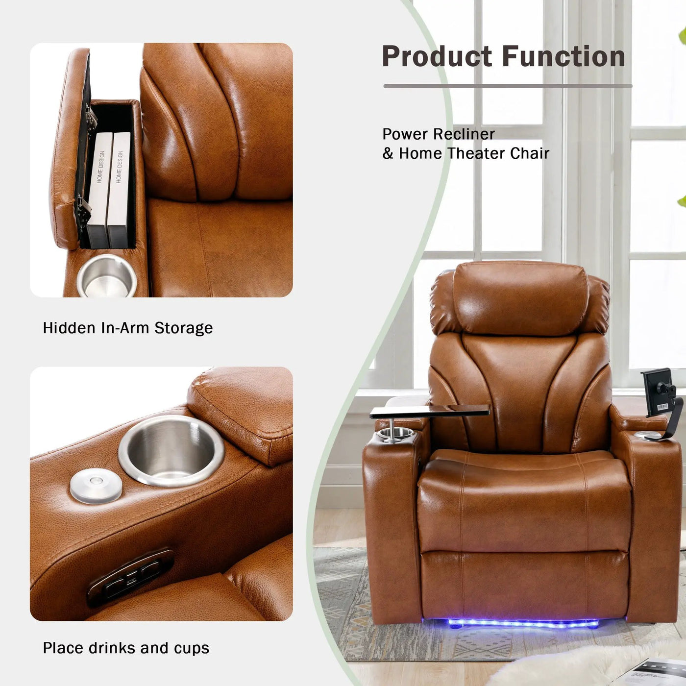 Power Motion Recliner Electric Power Recliner With USB Charging Port, Hidden Arm Storage, Convenient Cup Holder And tooth Speaker by Unique Piece Furniture