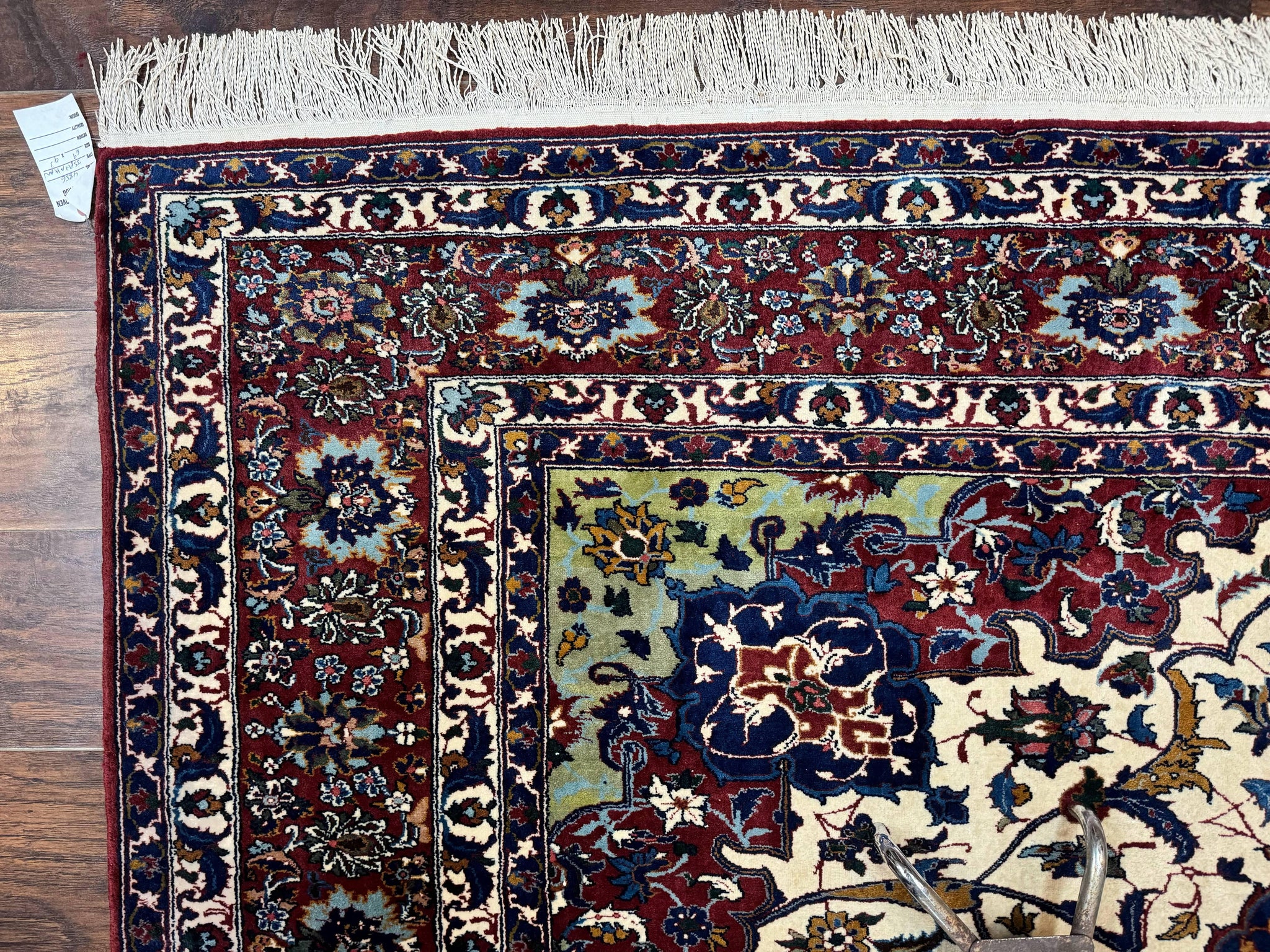 Wonderful Persian Isfahan Rug 7x9, Ivory Navy Blue Red, Floral Medallion, Very Finely Hand Knotted 260 KPSI, Handmade Wool Vintage Rug by Jewel Rugs