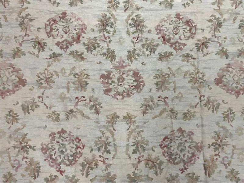 9x12 Flatweave Aubusson Needlepoint Rug, New, Beige, Tan, Green, Handmade, Hand-Knotted Area Rug, French European Carpet, Flowers by Jewel Rugs