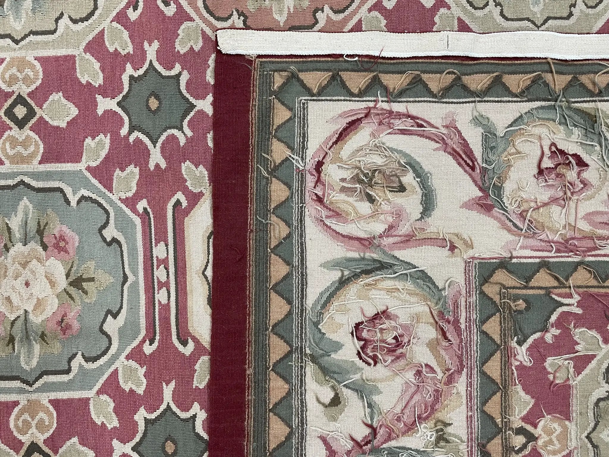 Square Aubusson Rug 9x9, Panel Design, European French English Carpet, Wool by Jewel Rugs