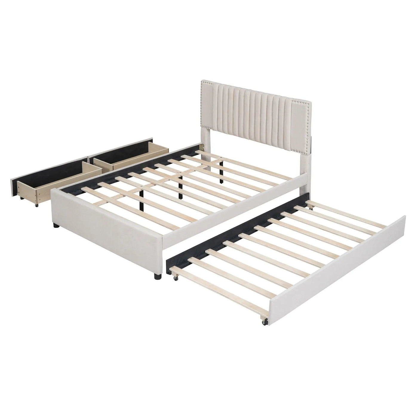 Upholstered Platform Bed With Drawers, Classic Headboard Design by HouseOfZazla