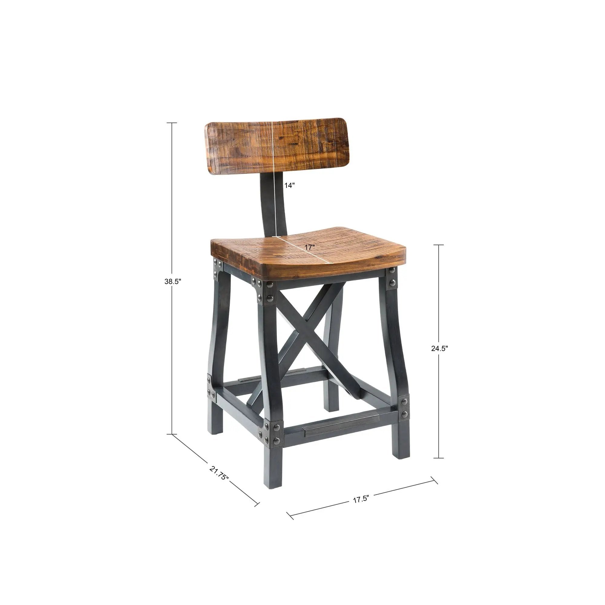 Industrial Counter Stool With Back Removable Solid Acacia - Amber by Unique Piece Furniture