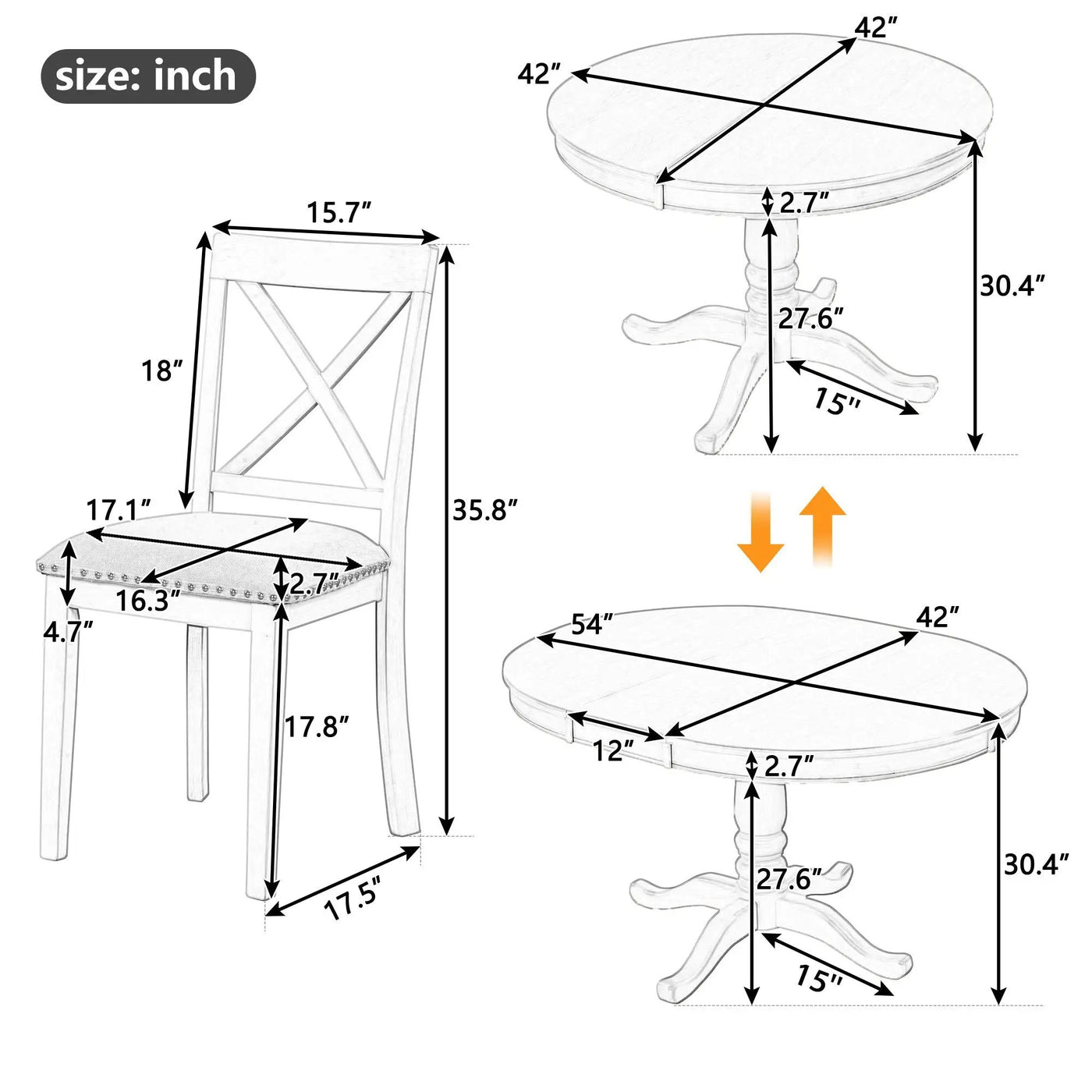 Modern Dining Table Set For 4, Round Table And 4 Kitchen Room Chairs, 5 Piece Kitchen Table Set For Dining Room, Dinette, Breakfast Nook by Unique Piece Furniture