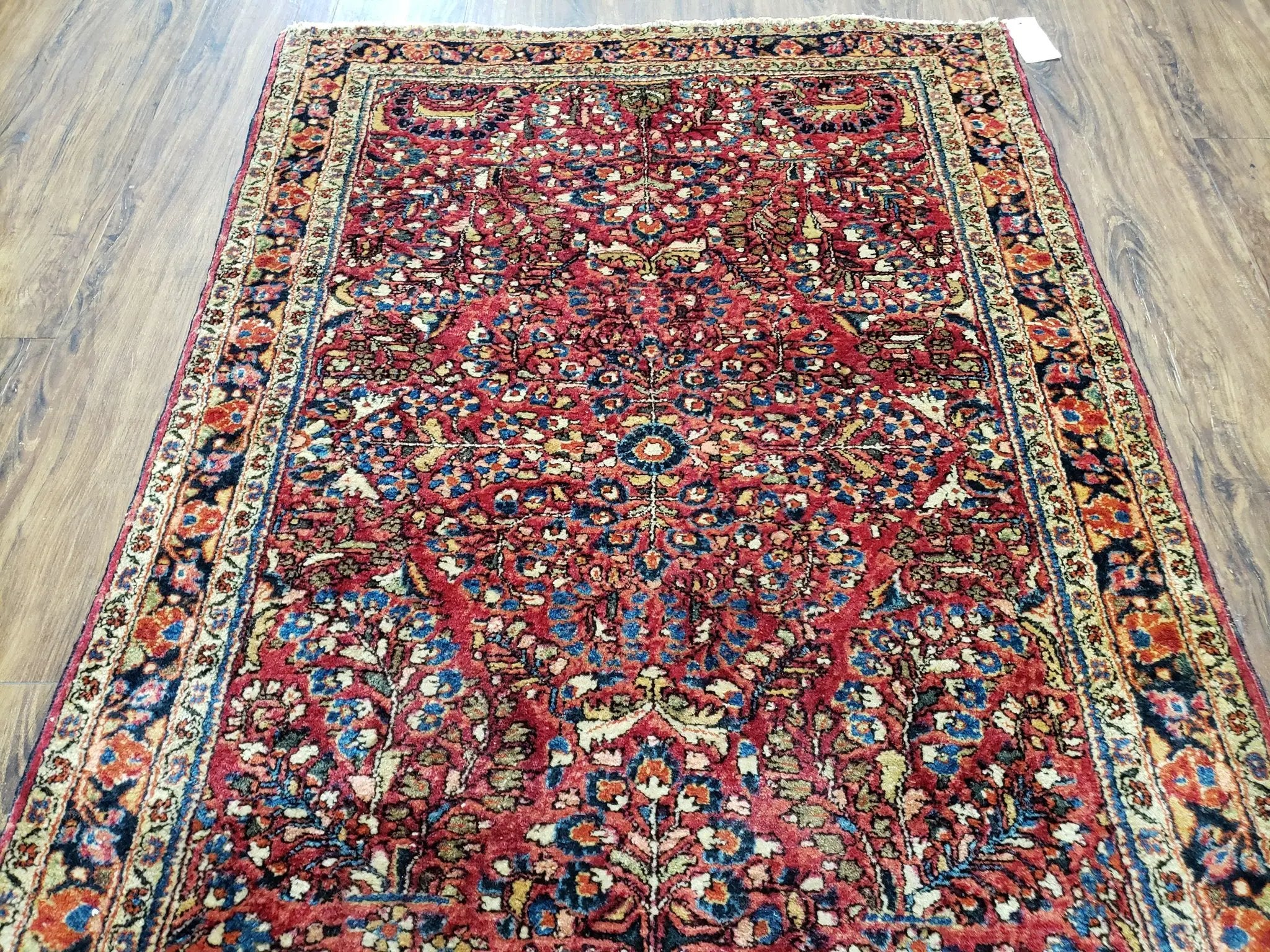 Antique Persian Sarouk Rug, Red, Allover Floral Pattern, Hand-Knotted, Wool, 3'4" x 4'10" by Jewel Rugs