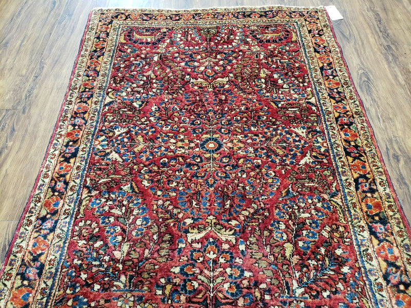 Antique Persian Sarouk Rug, Red, Allover Floral Pattern, Hand-Knotted, Wool, 3'4" x 4'10" by Jewel Rugs