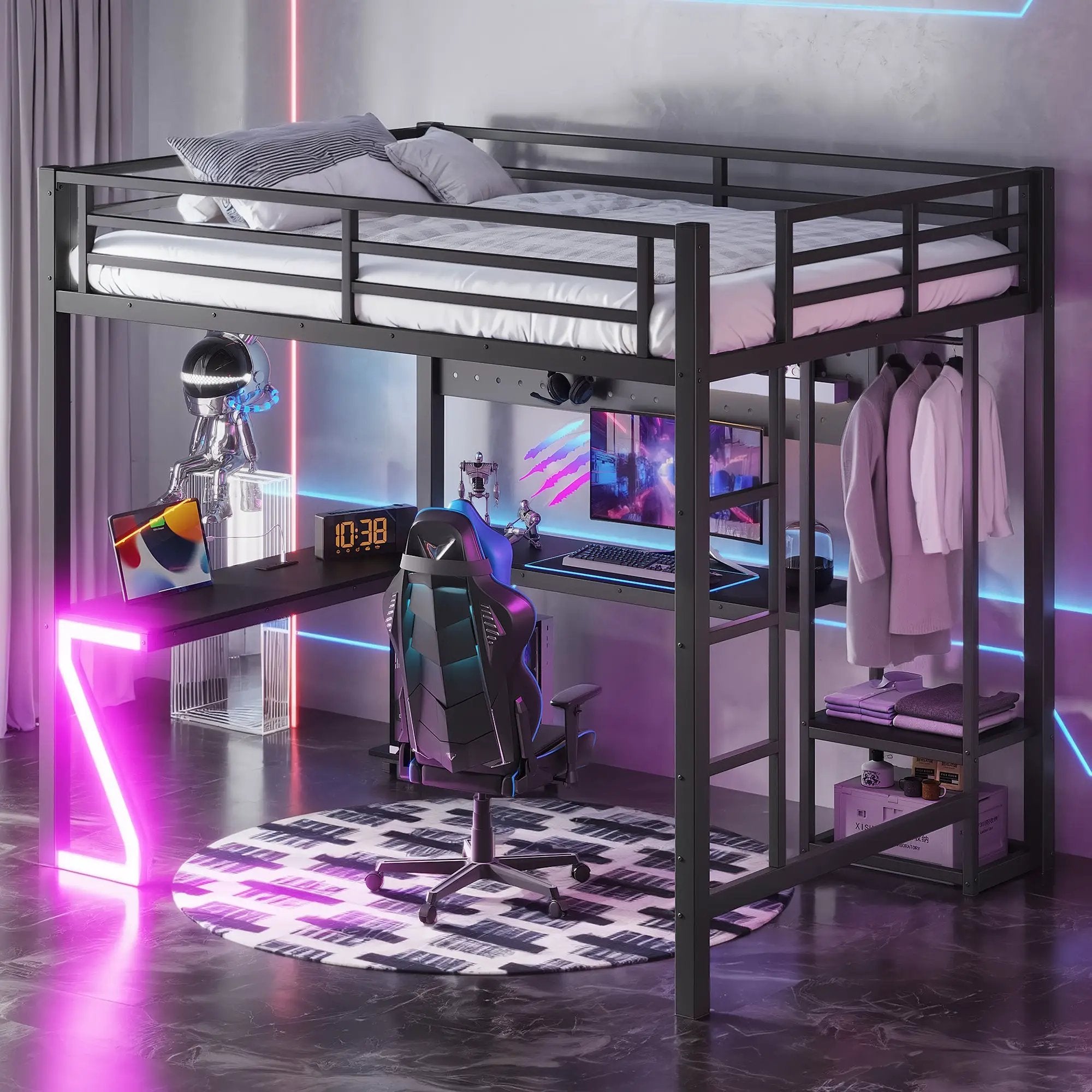Queen Loft Bed with L-shaped Desk and USB Ports by HouseOfZazla