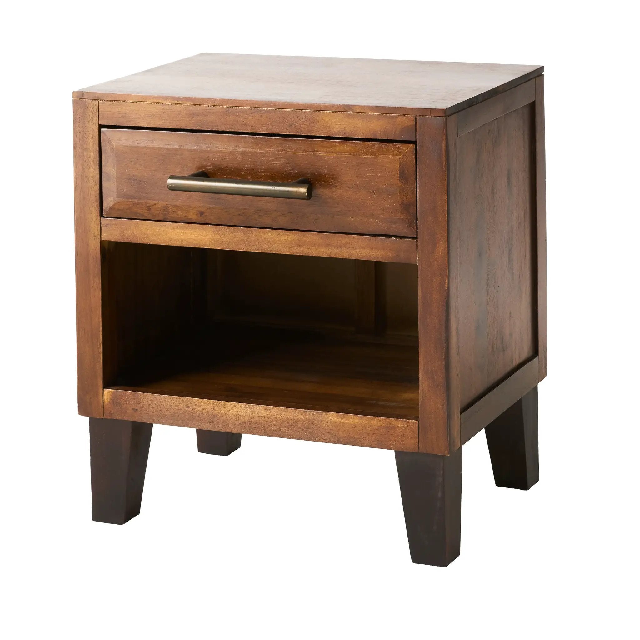 End Table in Brown Acacia Wood with Storage Drawer and Shelf by HouseOfZazla